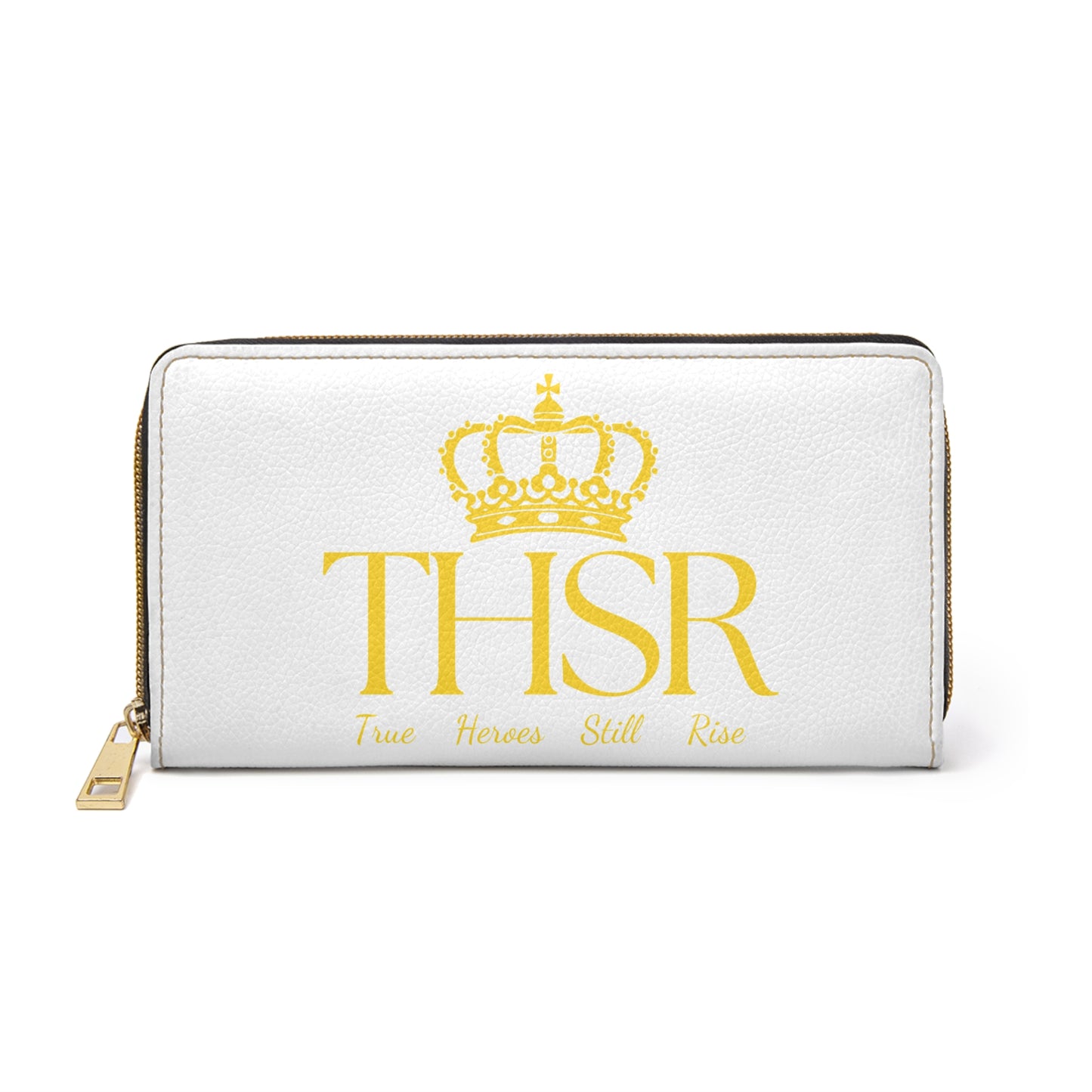 THSR 'THSR True Heroes Still Rise' White Long Zipper Wallet - Elegant Gold Detailing on Both Sides