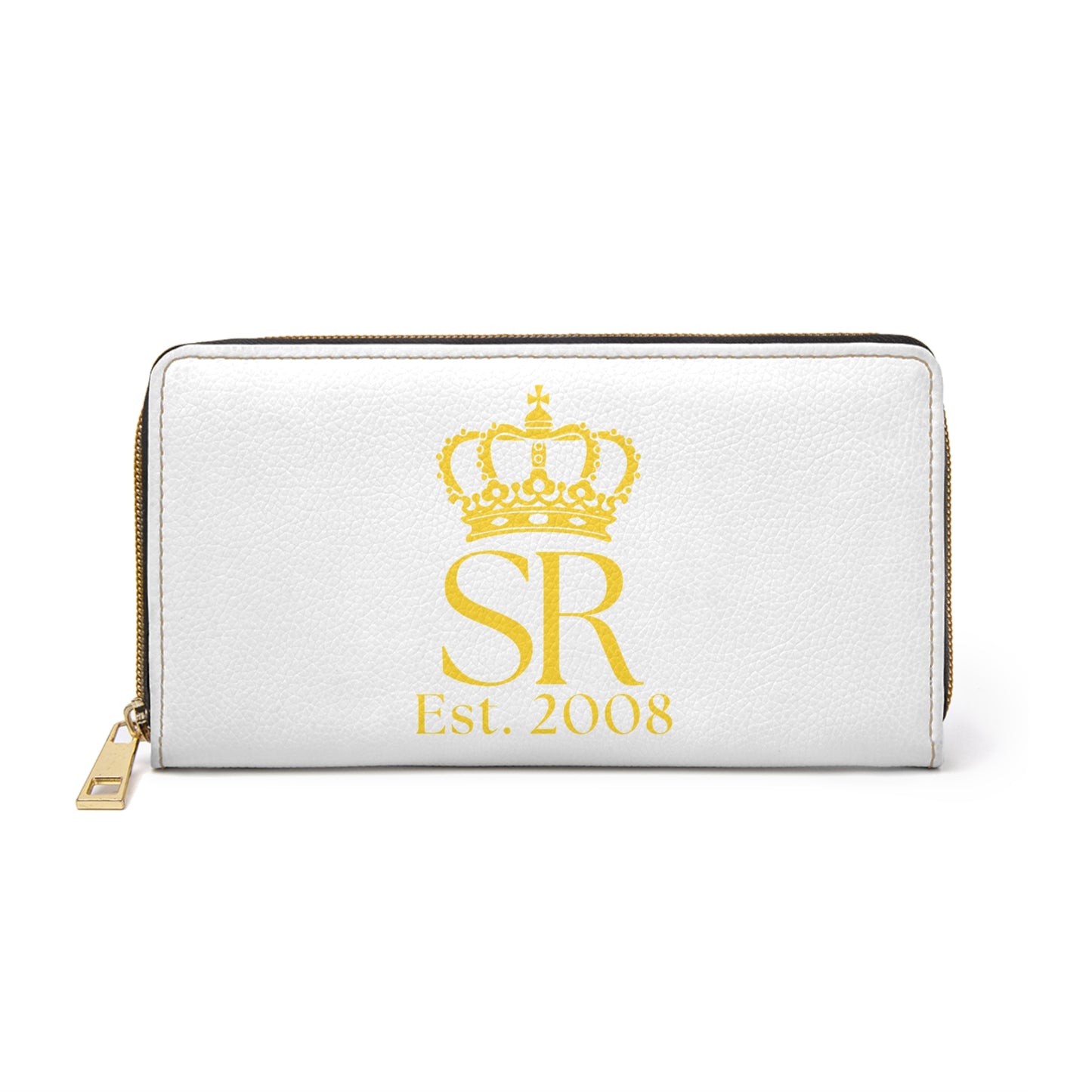 THSR 'SR Est. 2008' White Long Zipper Wallet - Elegant Gold Detailing on Both Sides