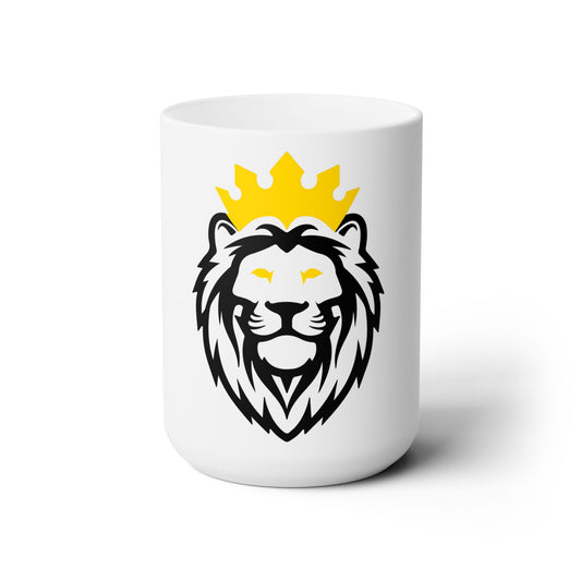 THSR KING Lion 15 oz White Ceramic Mug - Black & Gold THSR KING Lion