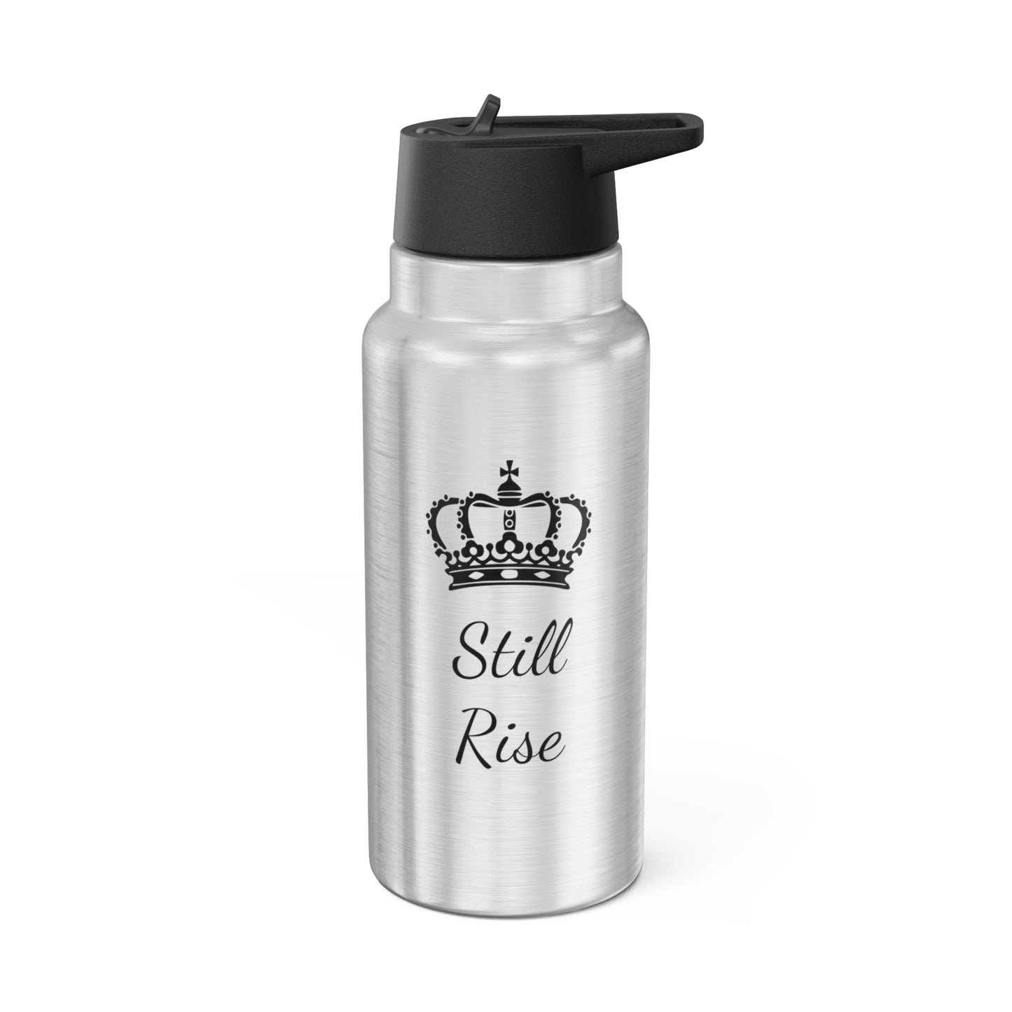 THSR "Still Rise" 32 oz Silver Insulated Tumbler – Durable Stainless Steel Water Bottle with Black Lid & Straw