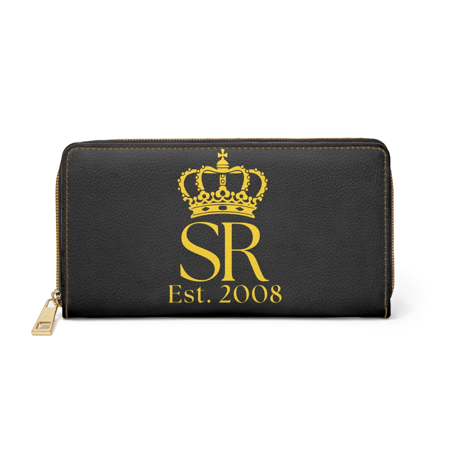 THSR Gold 'SR Est. 2008' Black Long Zipper Wallet - Elegant Gold Detailing on Both Sides