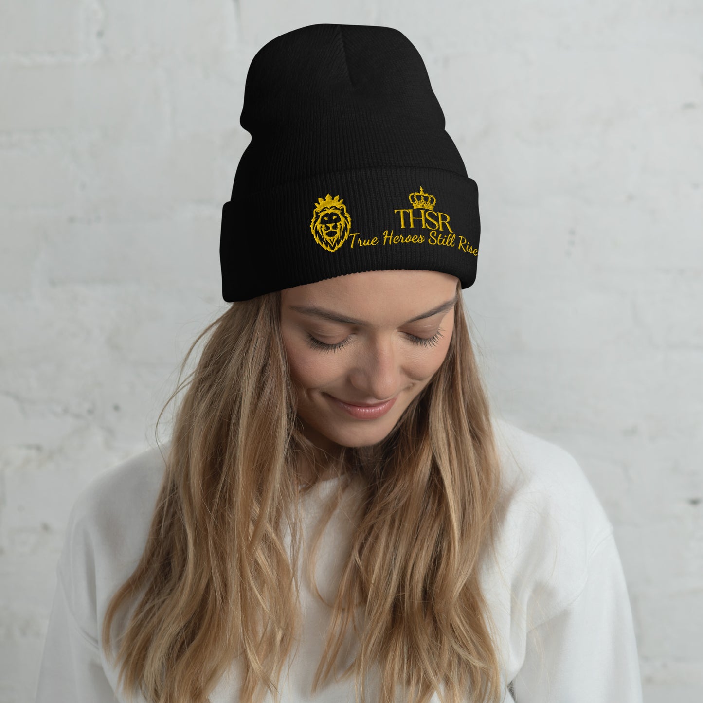 THSR Black Cuffed Beanie with Gold Embroidered THSR KING Lion & Crowned THSR True Heroes Still Rise Logo – Warm, Stylish Winter Hat