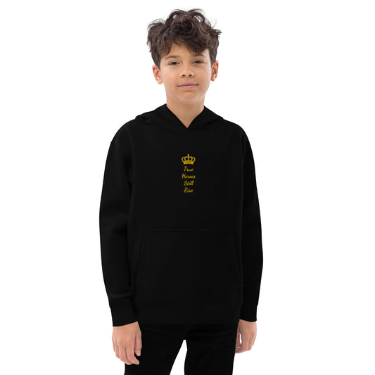 THSR Youth Pullover Hoodies with Center-Chest Logo – Black or White Pullover Hoodies Featuring Gold "True Heroes Still Rise" under a crown Design for Kids