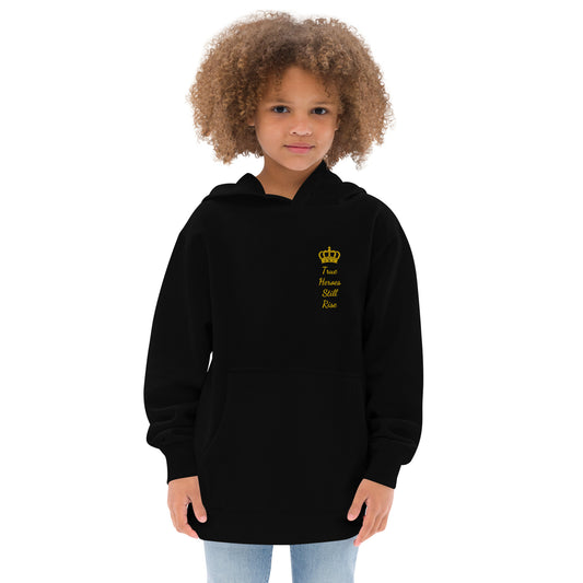 THSR Youth Pullover Hoodies with Left-Chest Logo –Black or White Pullover Hoodies Featuring Gold "True Heroes Still Rise" under a crown Design for Kids