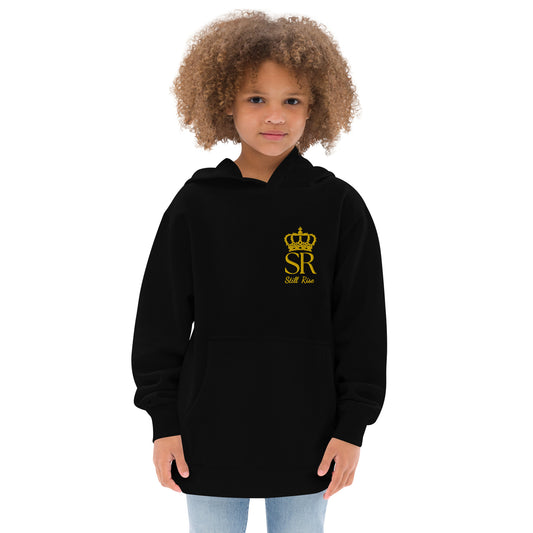 THSR Youth Pullover Hoodies with Left-Chest Logo – Black or White Pullover Hoodies Featuring Gold THSR "SR Still Rise" under a crown Design for Kids