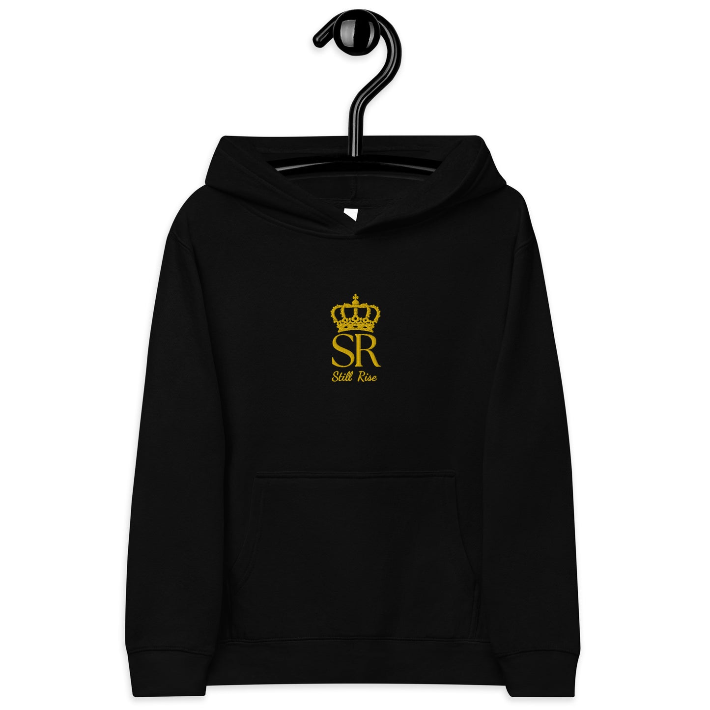 THSR Youth Pullover Hoodies with Center-Chest Logo – Black or White Pullover Hoodies Featuring Gold THSR "SR Still Rise" under a crown Design for Kids