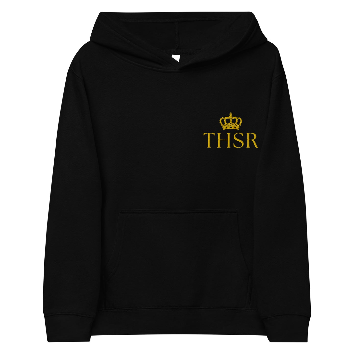 THSR Youth Pullover Hoodies with Left-Chest Logo – Black or White Pullover Hoodies Featuring Gold "THSR" under a crown Design for Kids