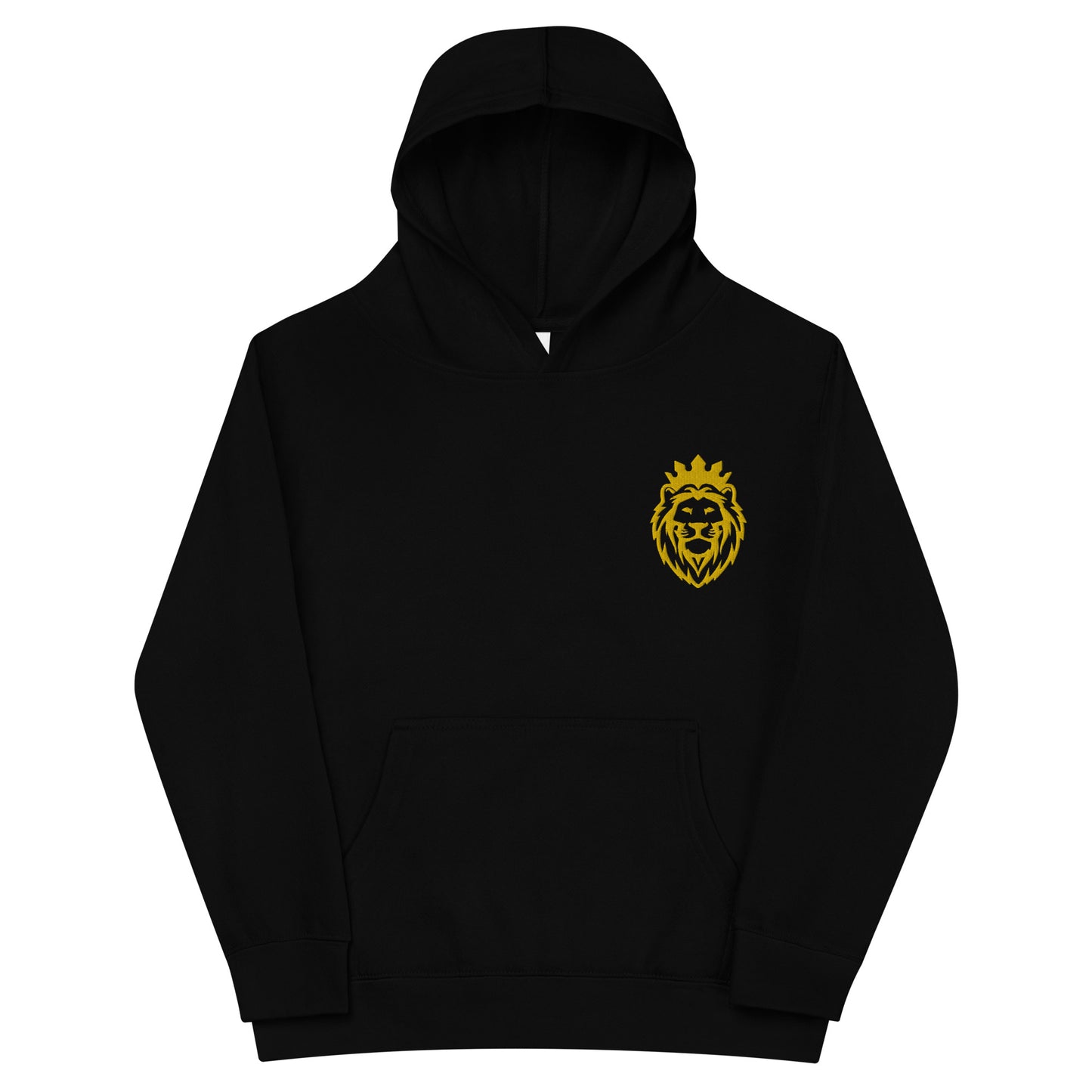 THSR Youth Pullover Hoodies with Left-Chest Logo – Black or White Pullover Hoodies Featuring Gold THSR KING Lion wearing a crown Design for Kids