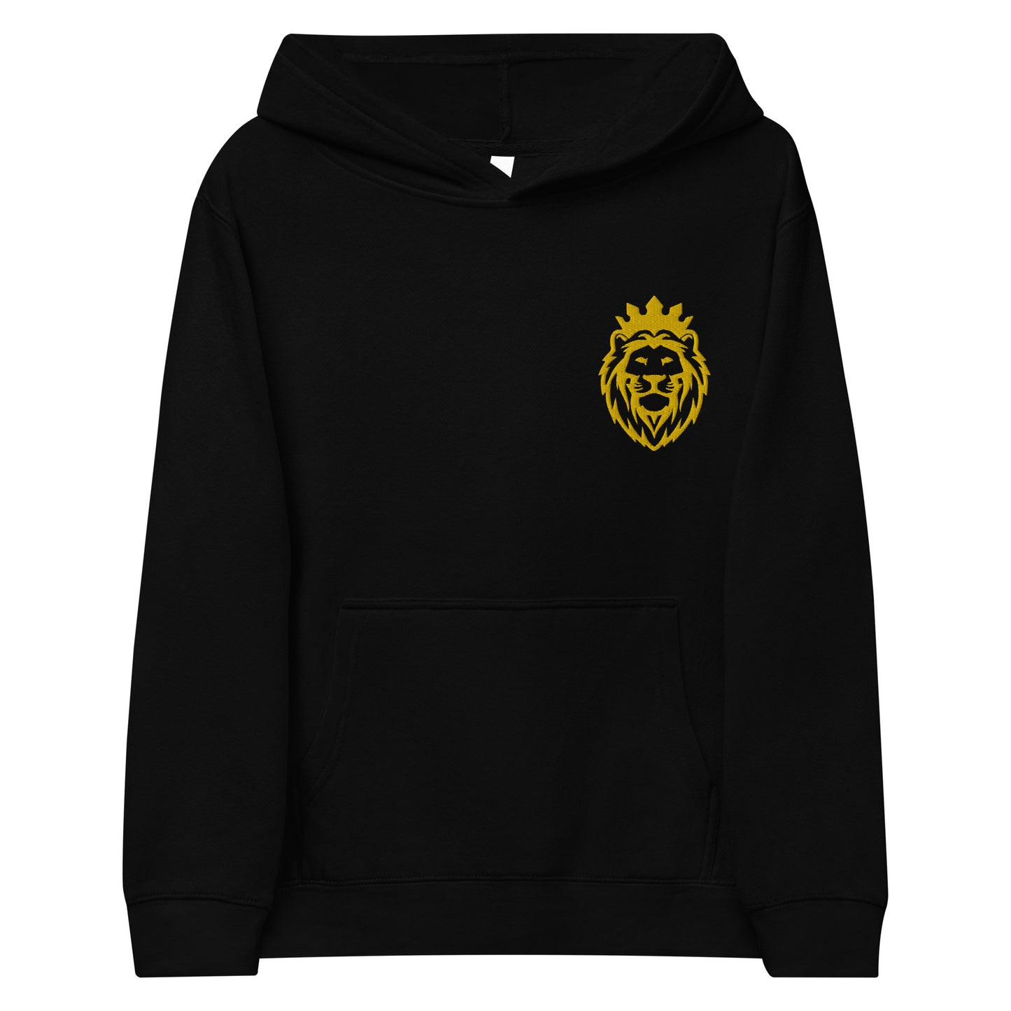 THSR Youth Pullover Hoodies with Left-Chest Logo – Black or White Pullover Hoodies Featuring Gold THSR KING Lion wearing a crown Design for Kids