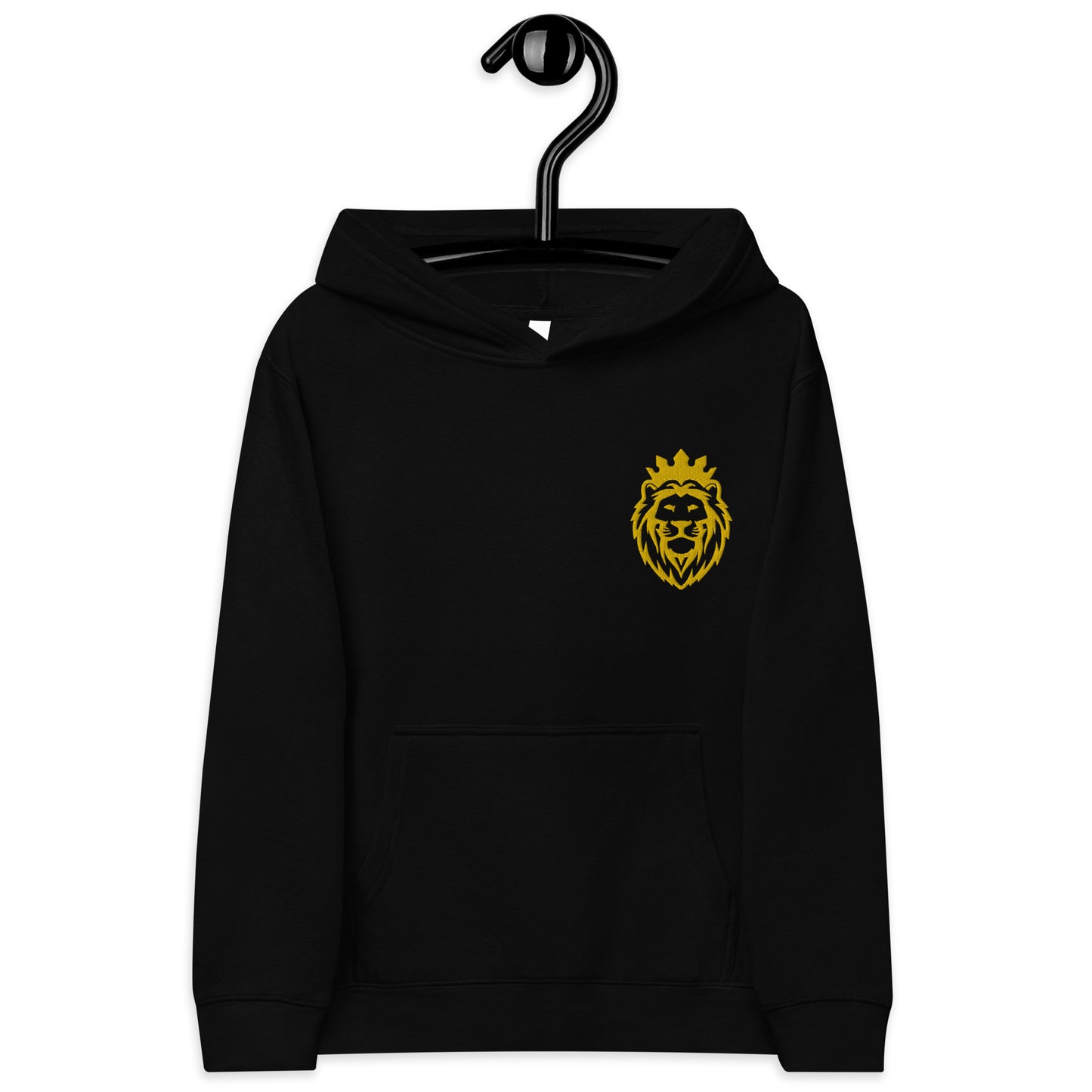 THSR Youth Pullover Hoodies with Left-Chest Logo – Black or White Pullover Hoodies Featuring Gold THSR KING Lion wearing a crown Design for Kids