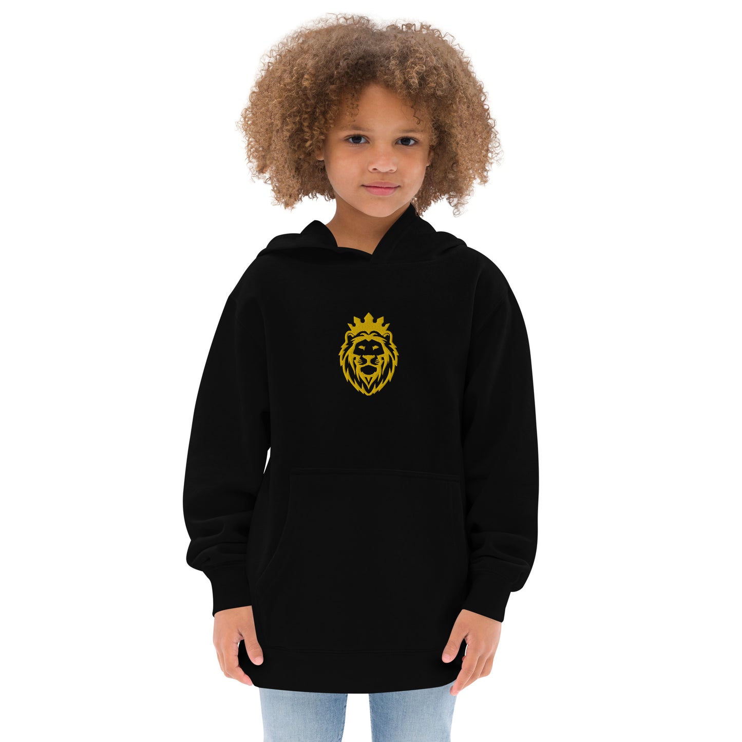 THSR Youth Pullover Hoodies with Center-Chest Logo – Black or White Pullover Hoodies Featuring Gold THSR KING Lion wearing a crown Design for Kids