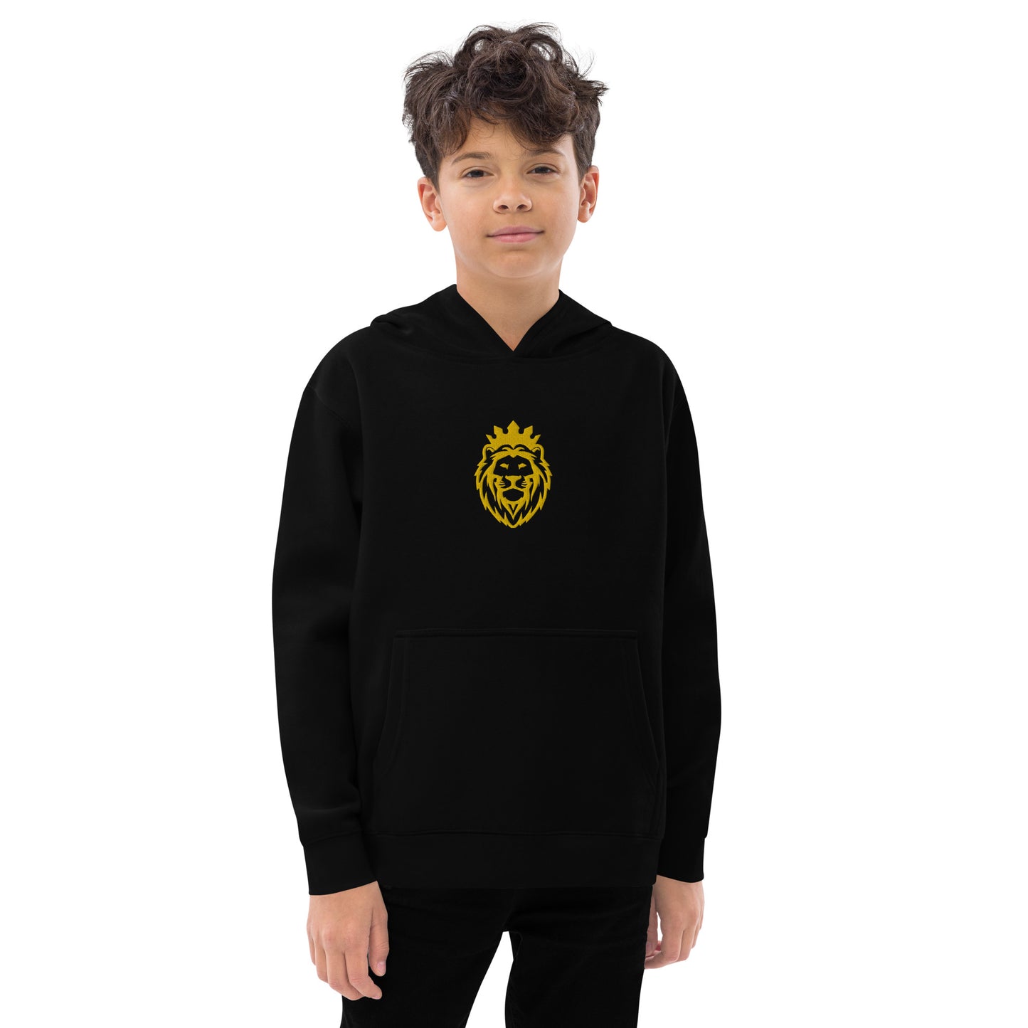 THSR Youth Pullover Hoodies with Center-Chest Logo – Black or White Pullover Hoodies Featuring Gold THSR KING Lion wearing a crown Design for Kids