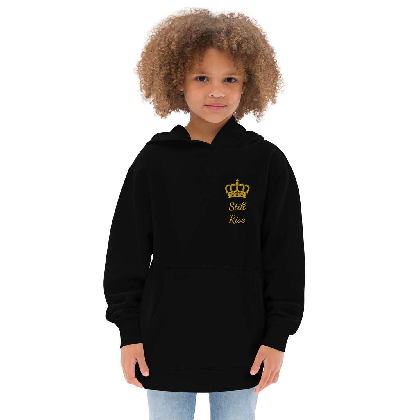 THSR Youth Pullover Hoodies with Left-Chest Logo – Black or White Pullover Hoodies Featuring Gold THSR "Still Rise" under a crown Design for Kids