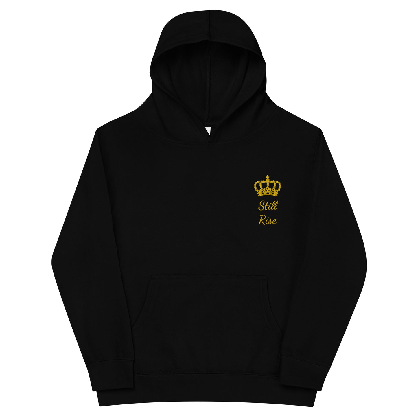 THSR Youth Pullover Hoodies with Left-Chest Logo – Black or White Pullover Hoodies Featuring Gold THSR "Still Rise" under a crown Design for Kids