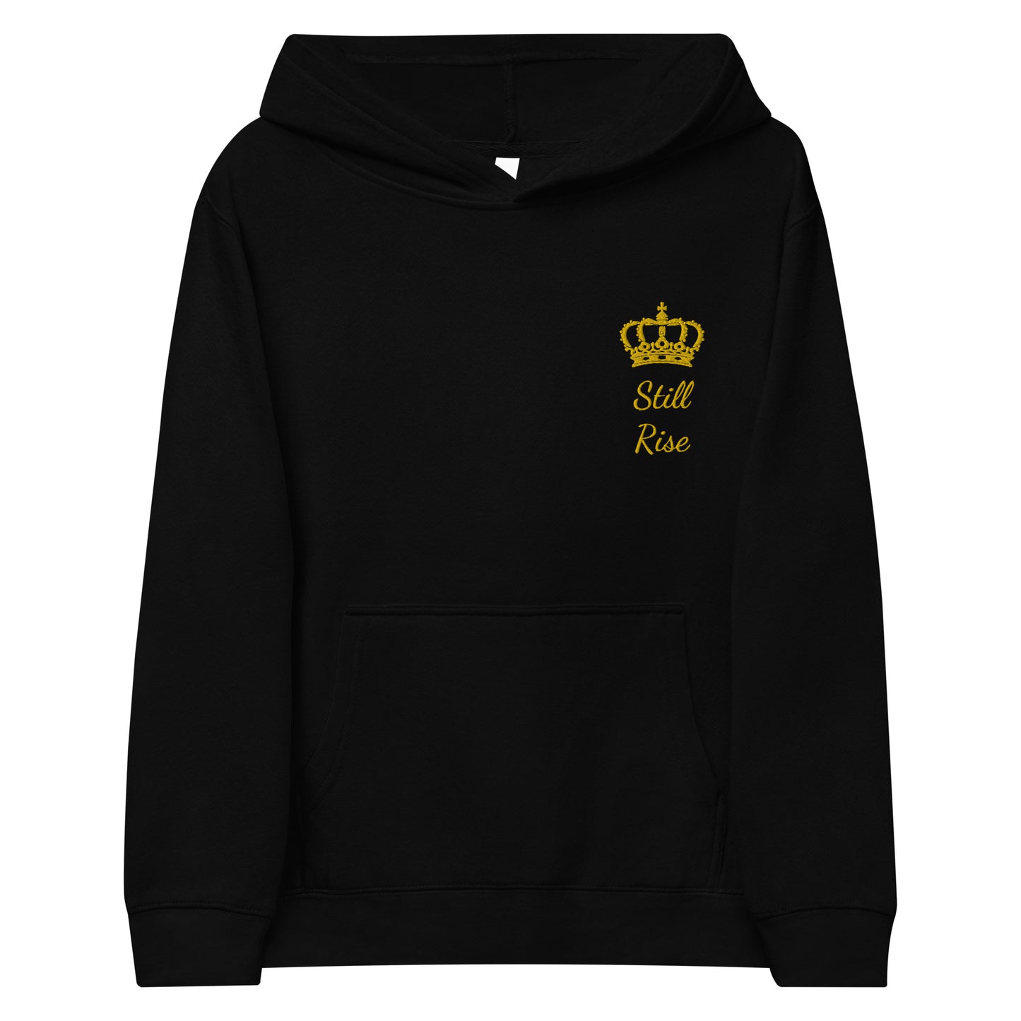 THSR Youth Pullover Hoodies with Left-Chest Logo – Black or White Pullover Hoodies Featuring Gold THSR "Still Rise" under a crown Design for Kids