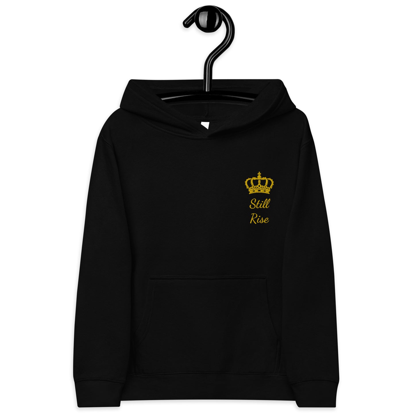 THSR Youth Pullover Hoodies with Left-Chest Logo – Black or White Pullover Hoodies Featuring Gold THSR "Still Rise" under a crown Design for Kids