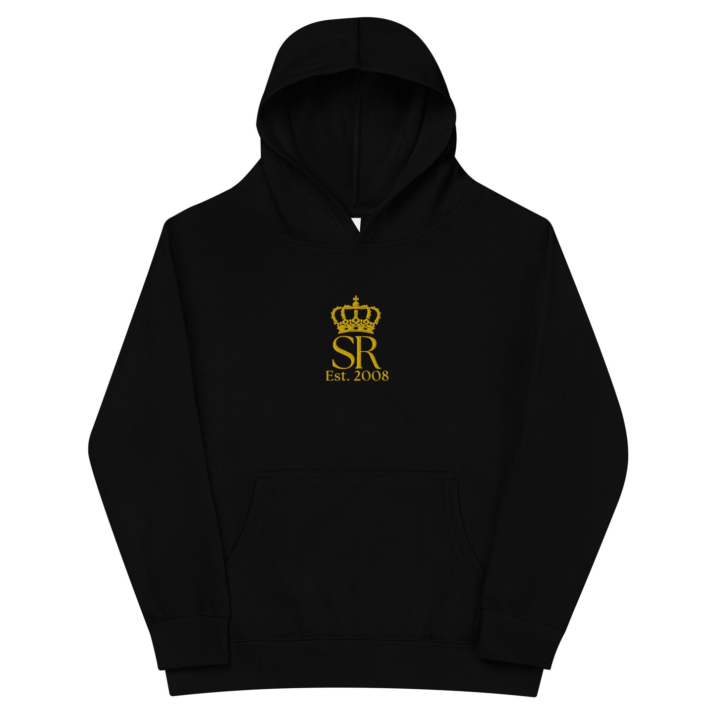 THSR Youth Pullover Hoodies with Center-Chest Logo – Black or White Pullover Hoodies Featuring Gold "SR Est. 2008" under a crown Design for Kids