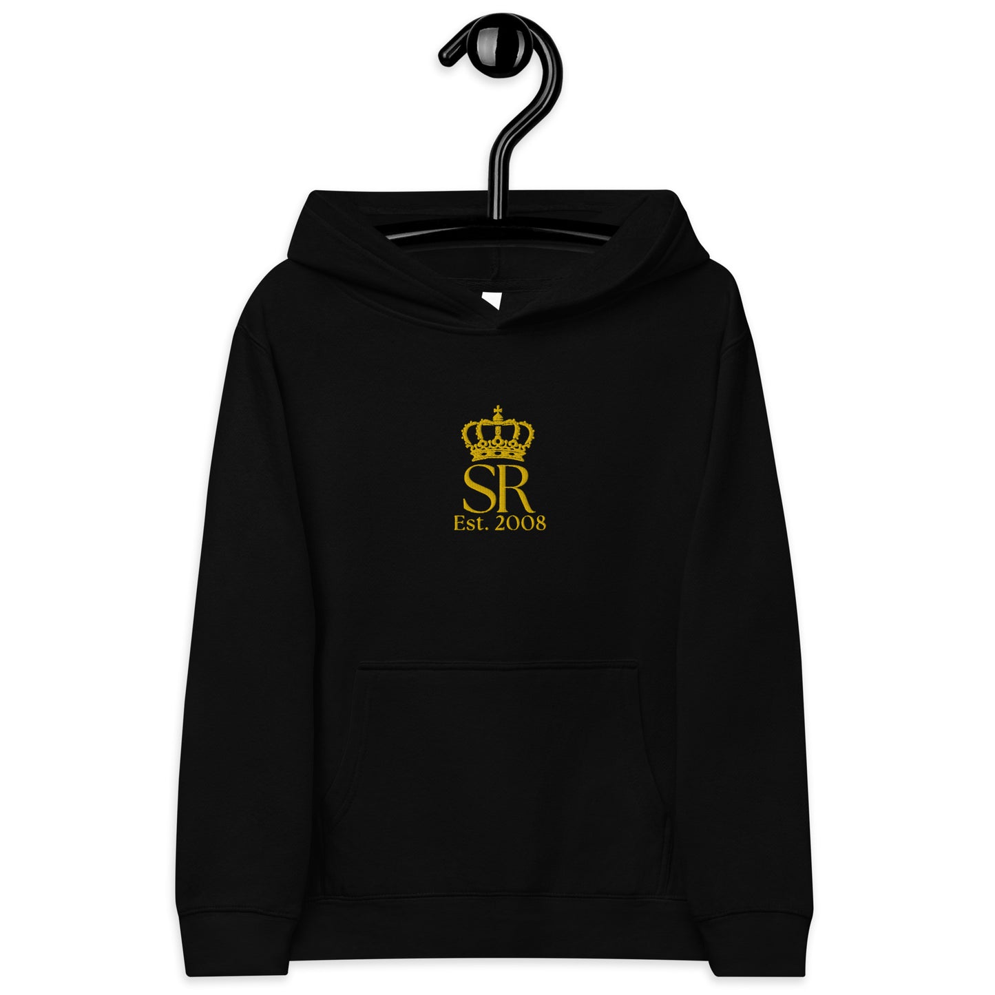 THSR Youth Pullover Hoodies with Center-Chest Logo – Black or White Pullover Hoodies Featuring Gold "SR Est. 2008" under a crown Design for Kids