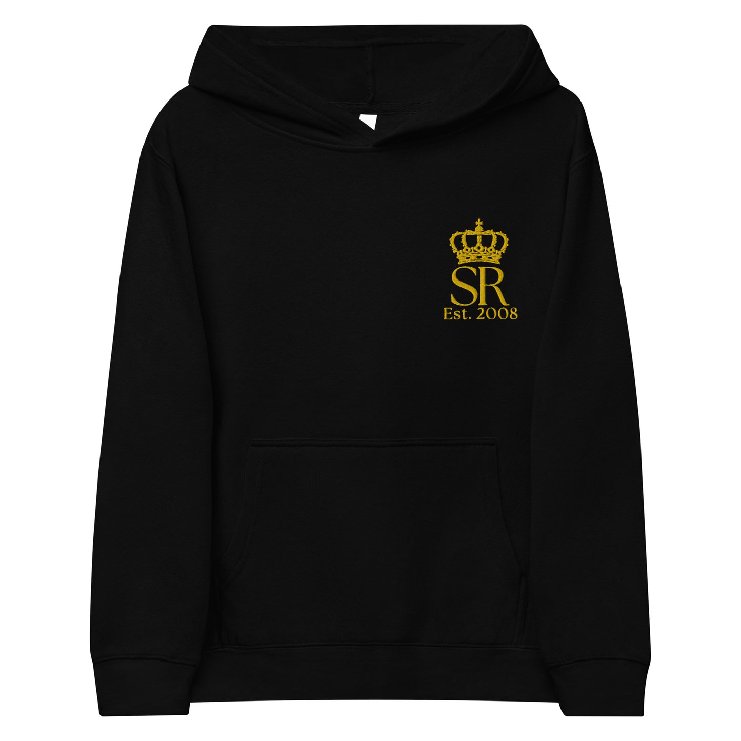 THSR Youth Pullover Hoodies with Left-Chest Logo – Black or White Pullover Hoodies Featuring Gold "SR Est. 2008" under a crown Design for Kids