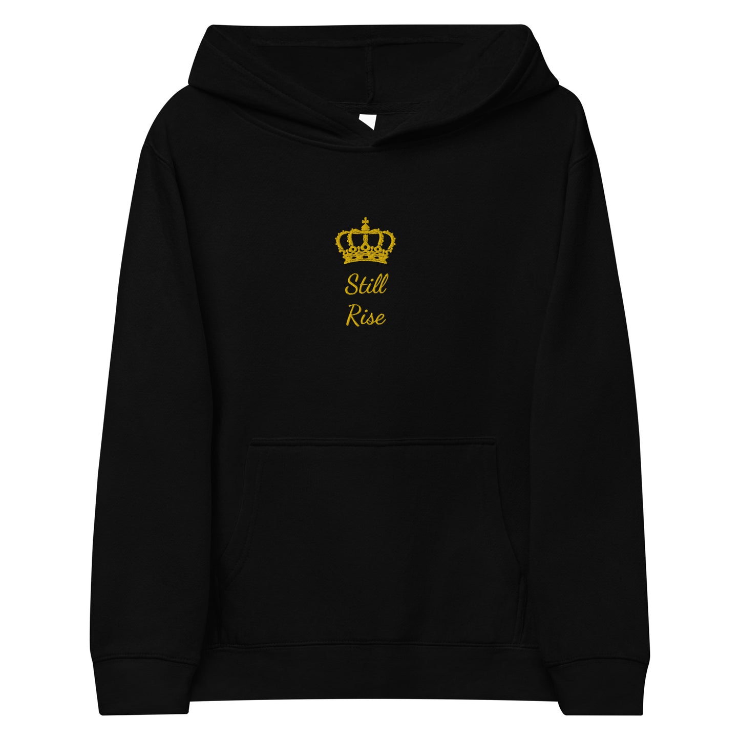 THSR Youth Pullover Hoodies with Center-Chest Logo – Black or White Pullover Hoodies Featuring Gold THSR "Still Rise" under a crown Design for Kids