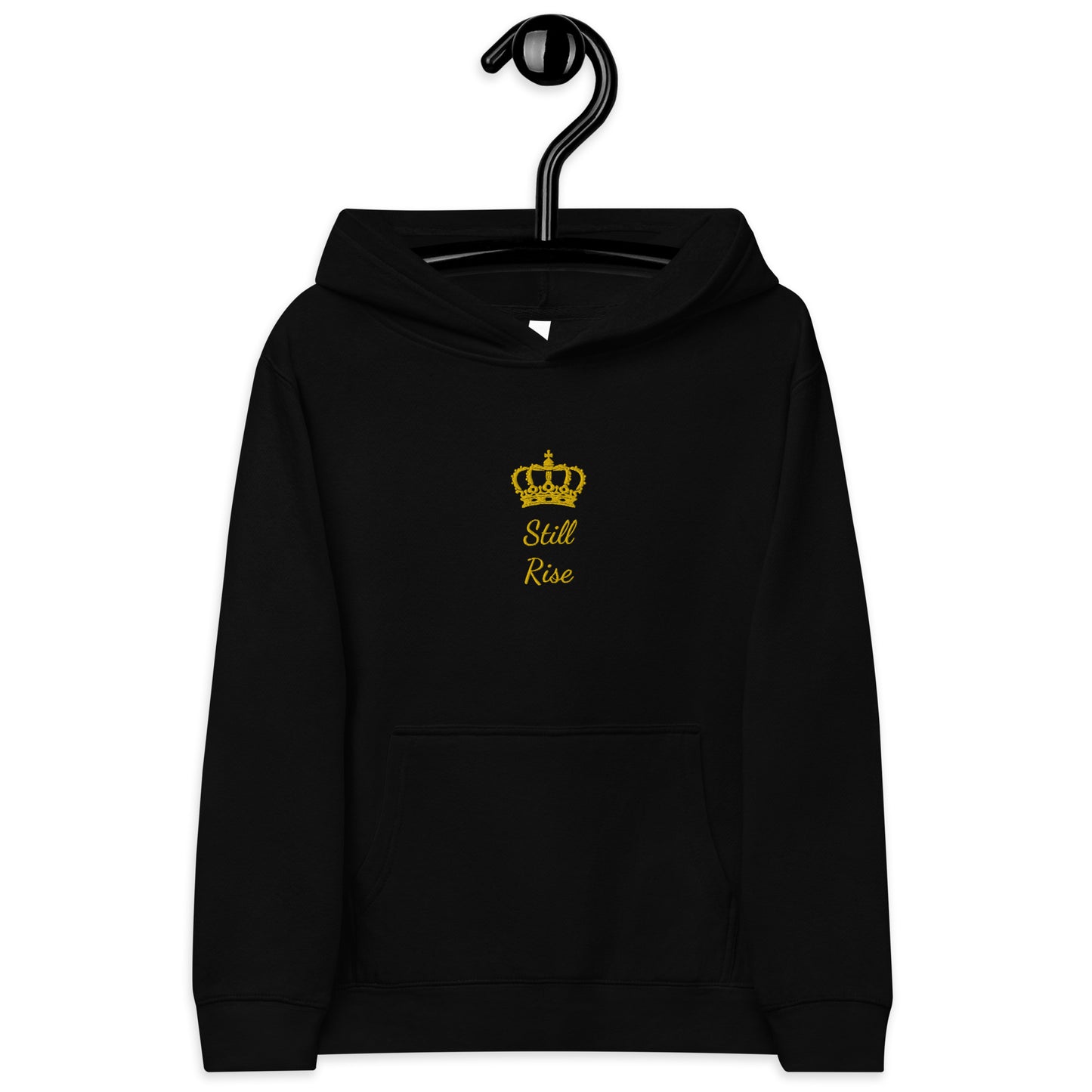 THSR Youth Pullover Hoodies with Center-Chest Logo – Black or White Pullover Hoodies Featuring Gold THSR "Still Rise" under a crown Design for Kids