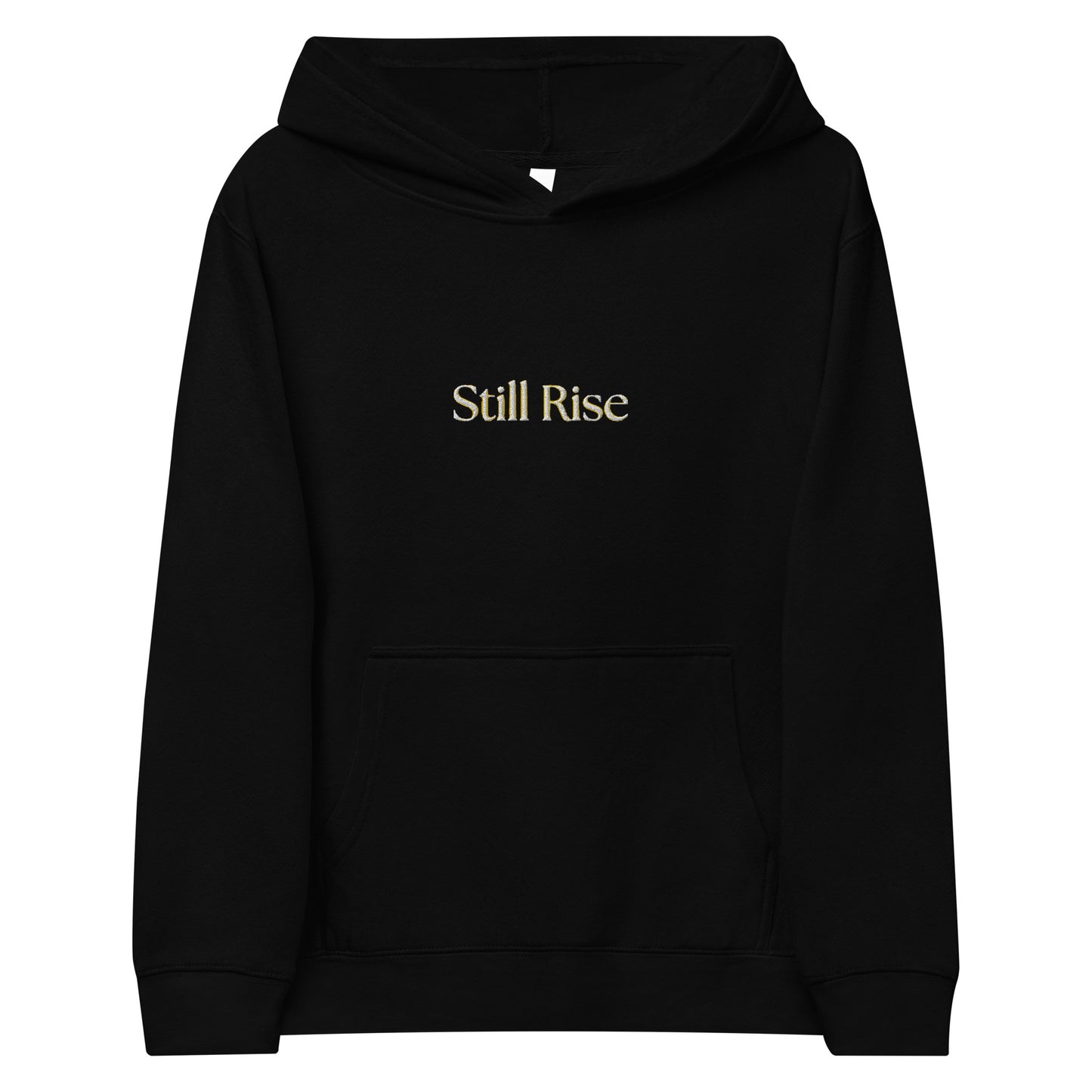 THSR Youth Pullover Hoodies with Center-Chest Logo – Black or White Pullover Hoodies Featuring Bold Gold "Still Rise" Design for Kids