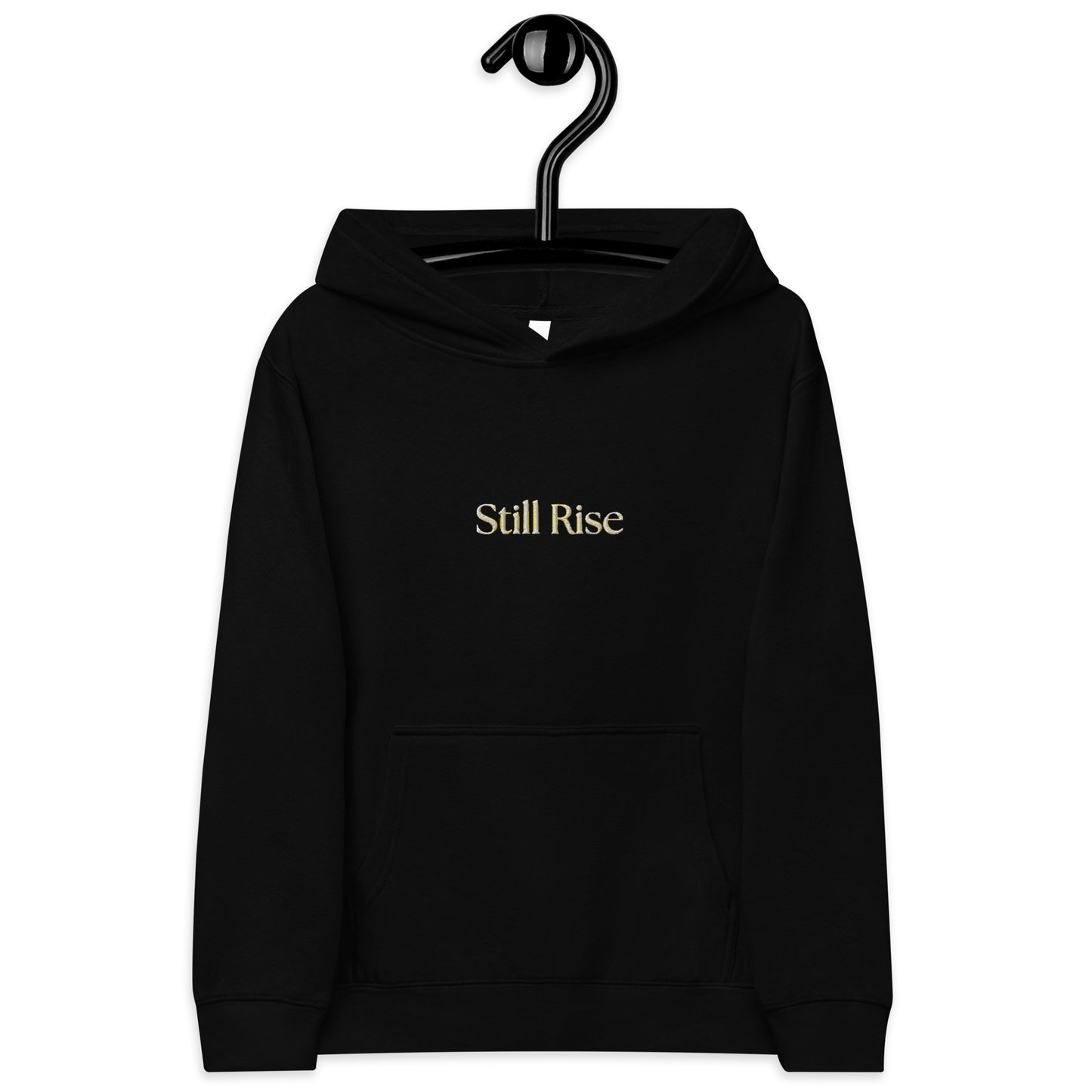 THSR Youth Pullover Hoodies with Center-Chest Logo – Black or White Pullover Hoodies Featuring Bold Gold "Still Rise" Design for Kids