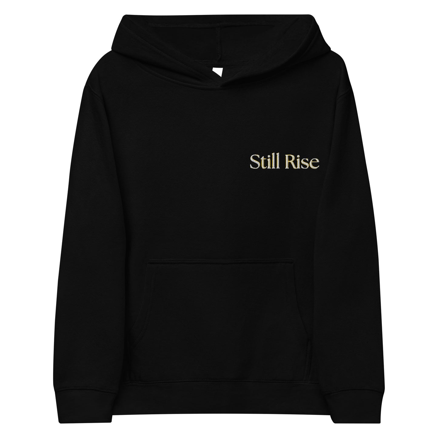 THSR Youth Pullover Hoodies with Left-Chest Logo – Black or White Pullover Hoodies Featuring Bold Gold "Still Rise" Design for Kids