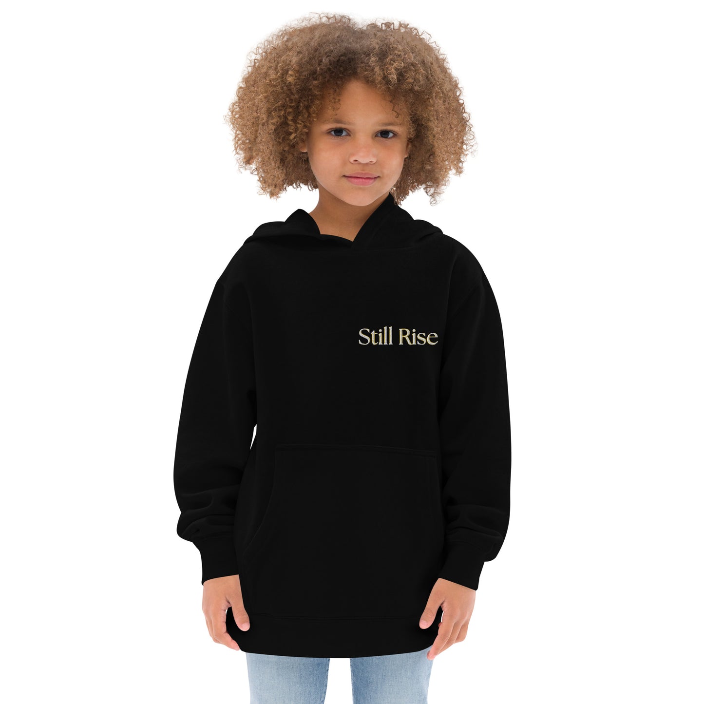 THSR Youth Pullover Hoodies with Left-Chest Logo – Black or White Pullover Hoodies Featuring Bold Gold "Still Rise" Design for Kids