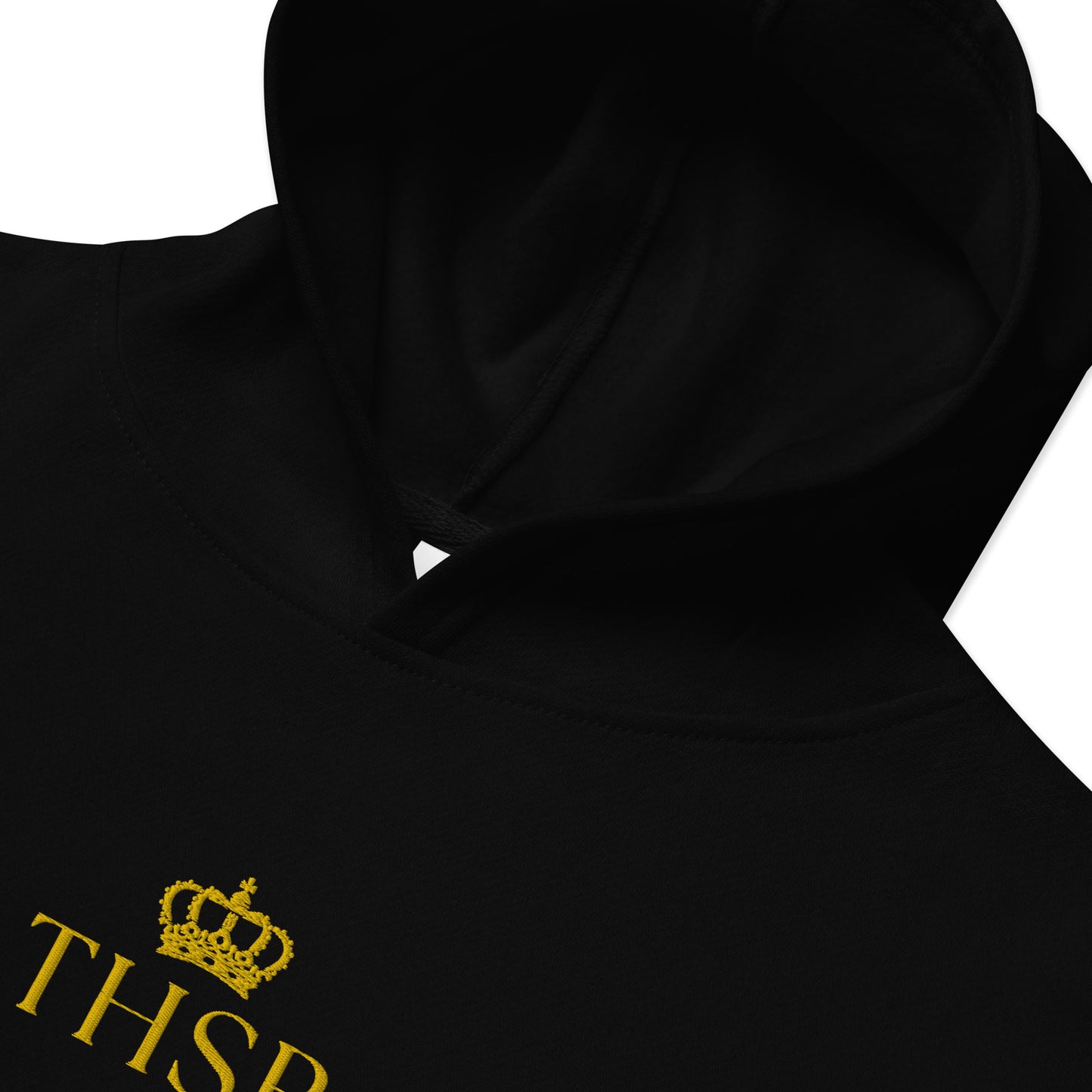 THSR Youth Pullover Hoodies with Center-Chest Logo – Black or White Pullover Hoodies Featuring Gold "THSR" under a crown Design for Kids