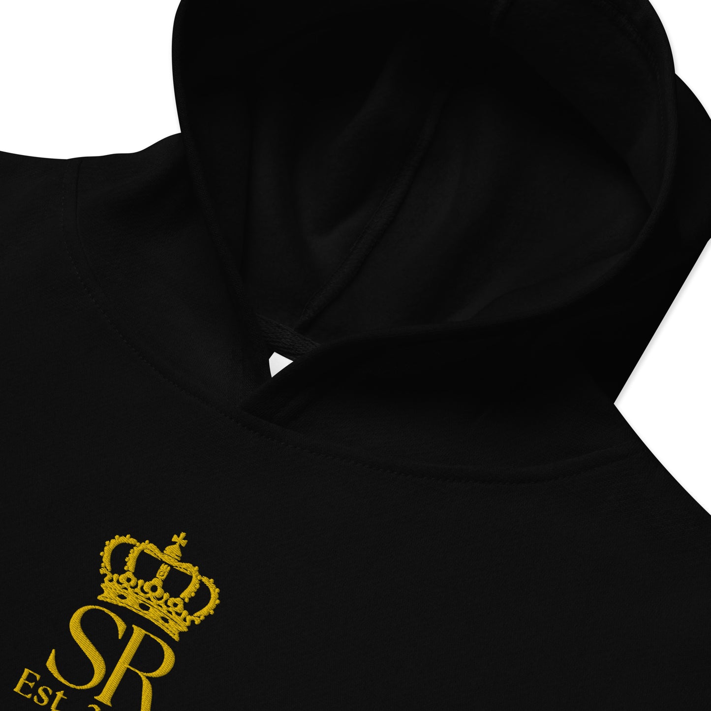 THSR Youth Pullover Hoodies with Center-Chest Logo – Black or White Pullover Hoodies Featuring Gold "SR Est. 2008" under a crown Design for Kids