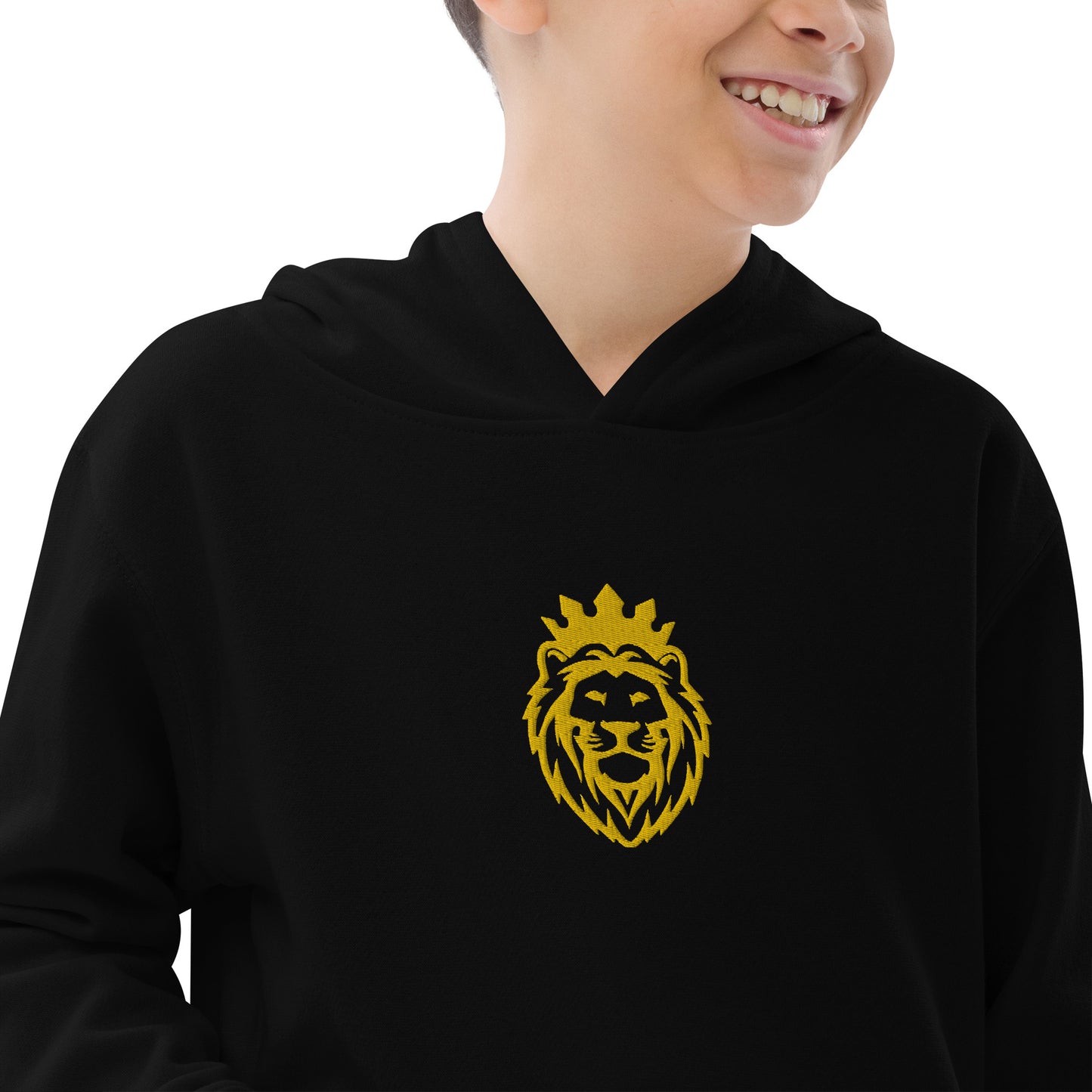 THSR Youth Pullover Hoodies with Center-Chest Logo – Black or White Pullover Hoodies Featuring Gold THSR KING Lion wearing a crown Design for Kids