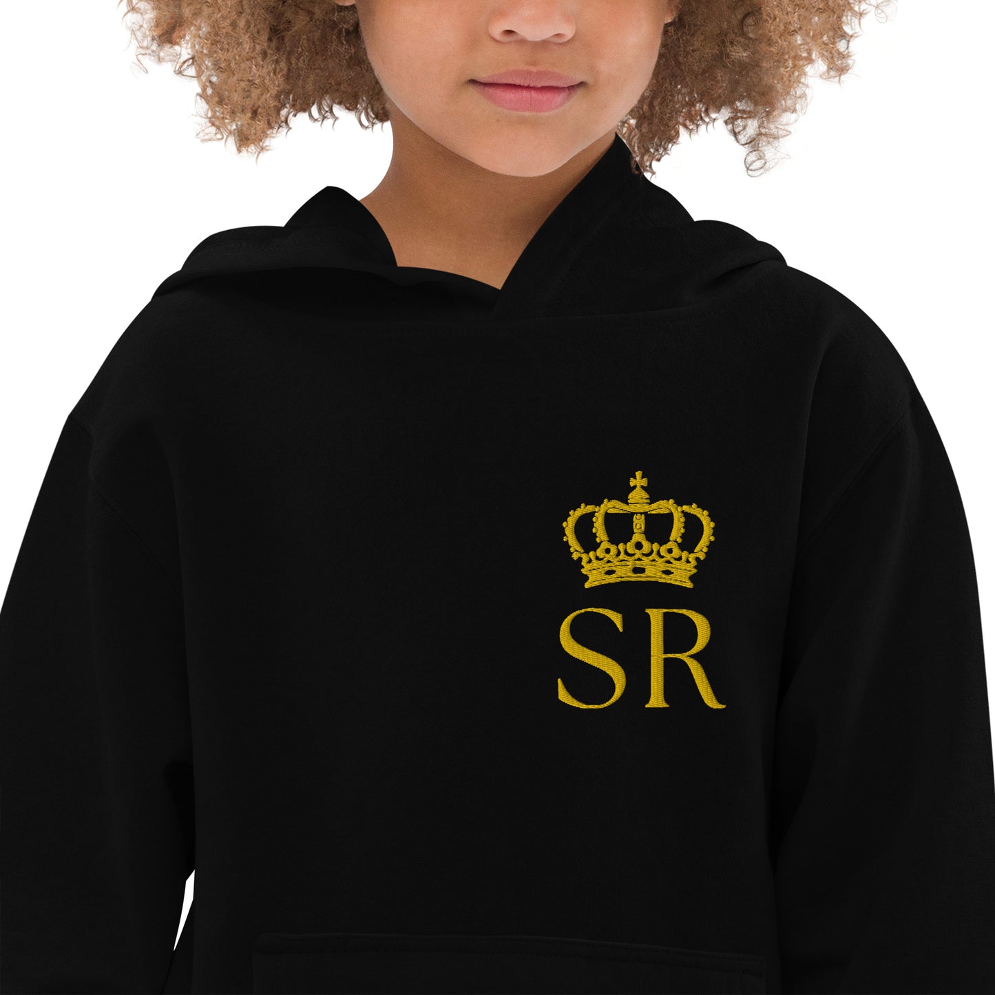 THSR Youth Pullover Hoodies with Left-Chest Logo – Black or White Pullover Hoodies Featuring Gold THSR "SR" under a crown Design for Kids