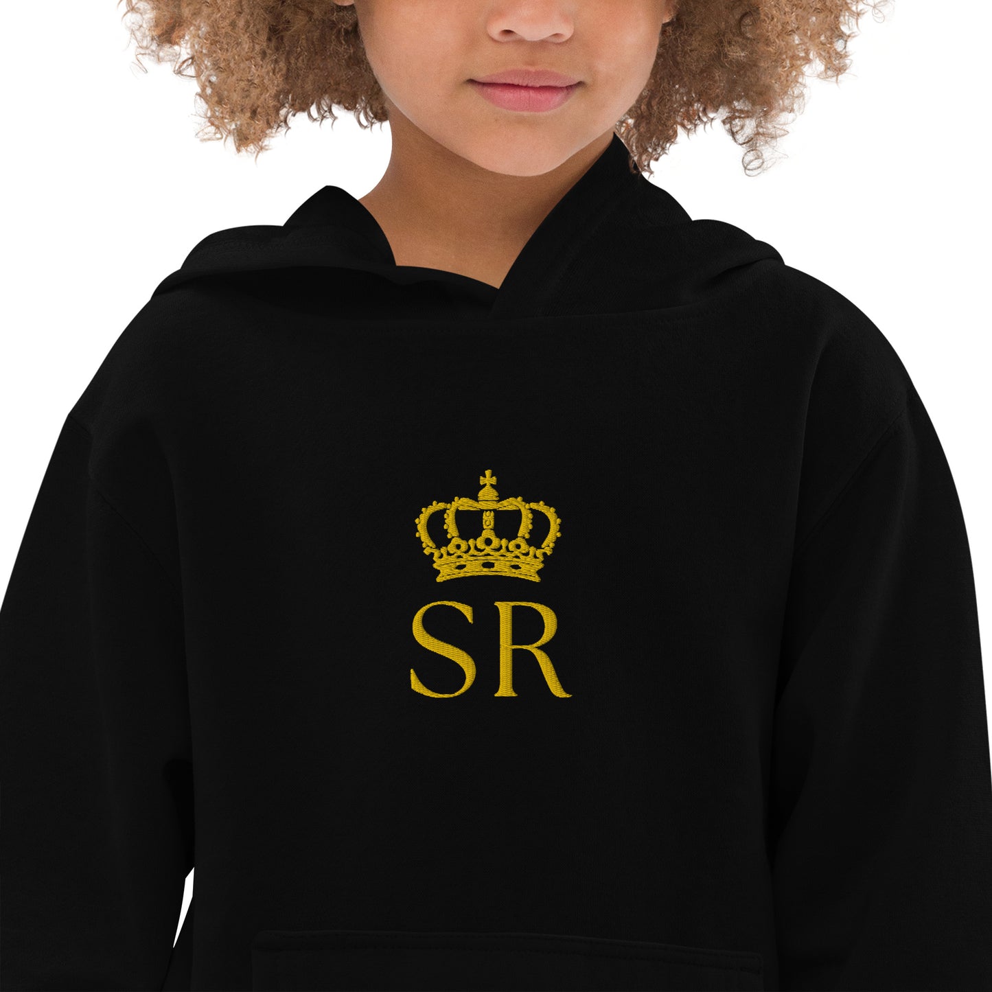 THSR Youth Pullover Hoodies with Center-Chest Logo – Black or White Pullover Hoodies Featuring Gold THSR "SR" under a crown Design for Kids