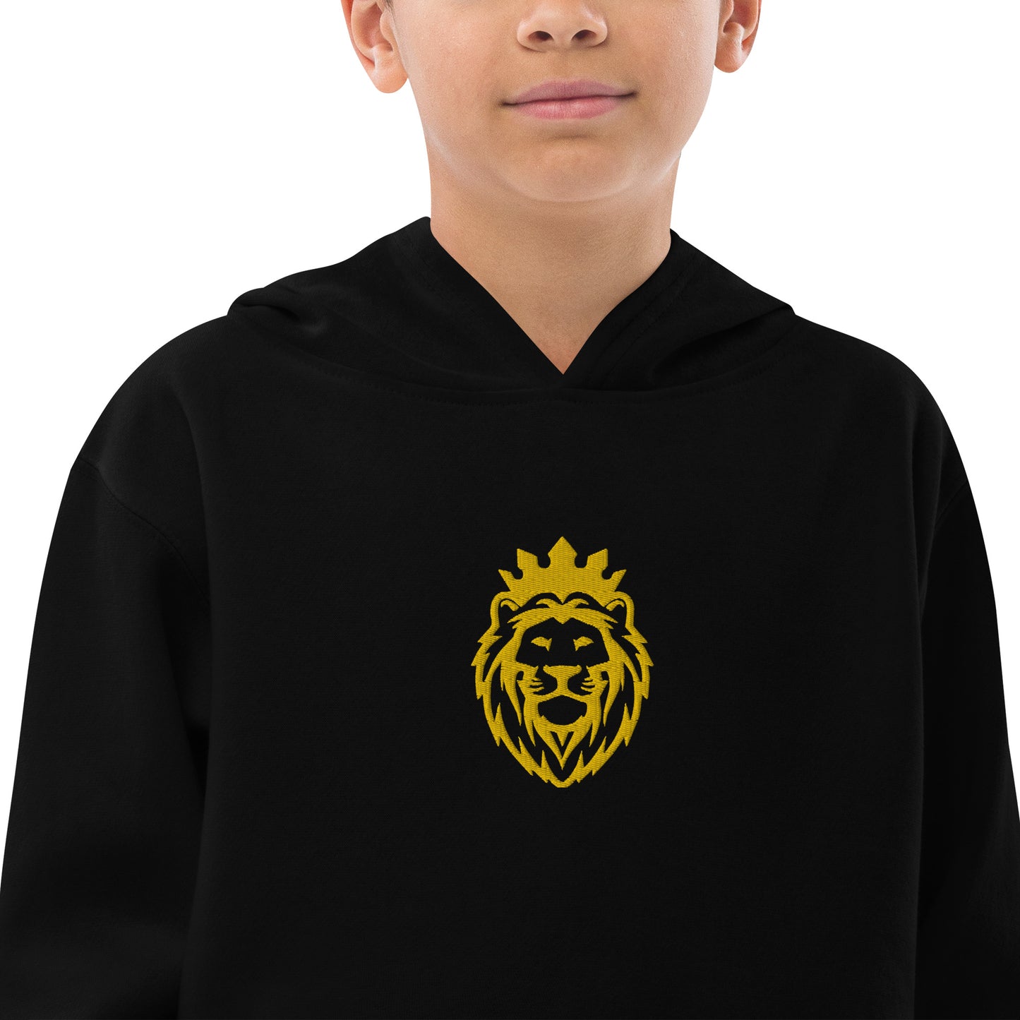 THSR Youth Pullover Hoodies with Center-Chest Logo – Black or White Pullover Hoodies Featuring Gold THSR KING Lion wearing a crown Design for Kids