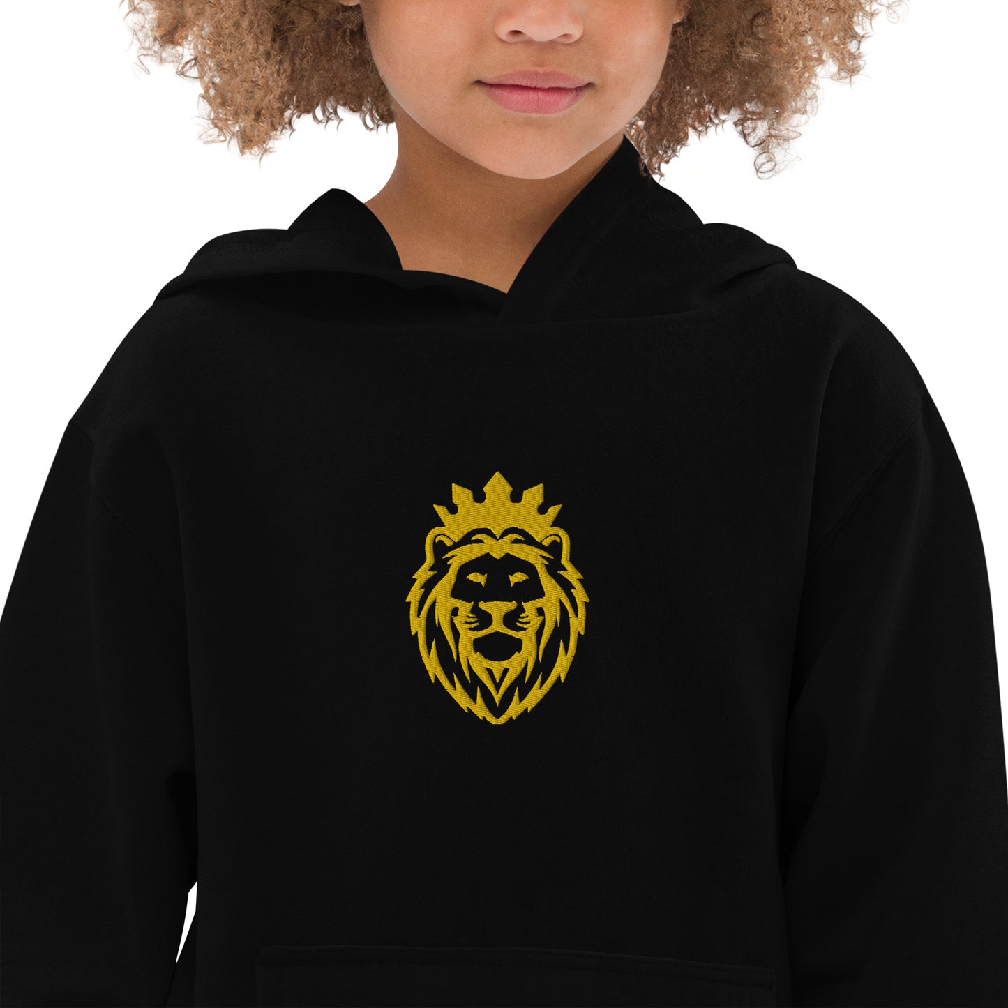 THSR Youth Pullover Hoodies with Center-Chest Logo – Black or White Pullover Hoodies Featuring Gold THSR KING Lion wearing a crown Design for Kids