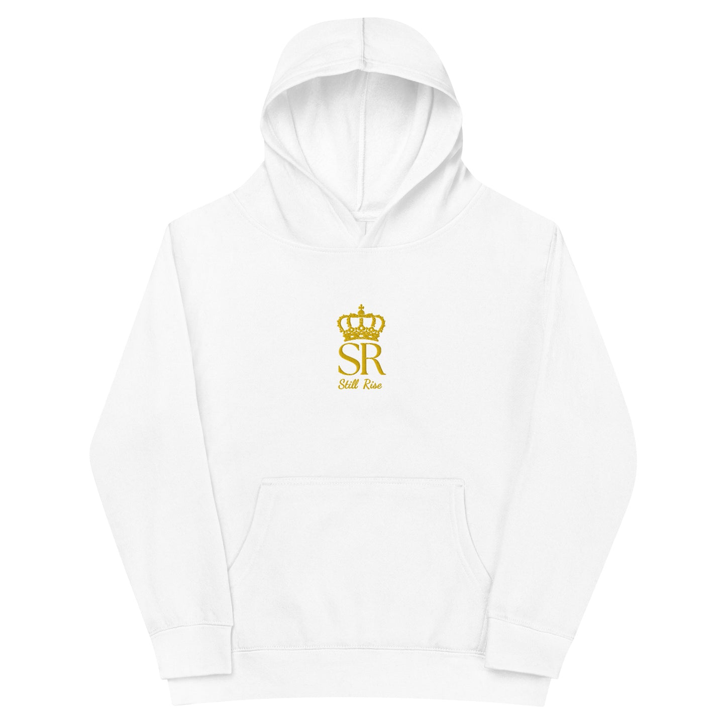 THSR Youth Pullover Hoodies with Center-Chest Logo – Black or White Pullover Hoodies Featuring Gold THSR "SR Still Rise" under a crown Design for Kids