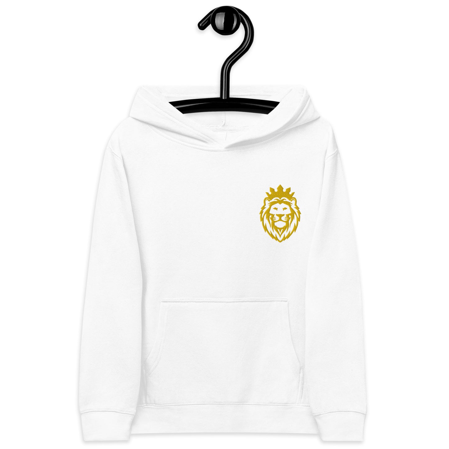 THSR Youth Pullover Hoodies with Left-Chest Logo – Black or White Pullover Hoodies Featuring Gold THSR KING Lion wearing a crown Design for Kids