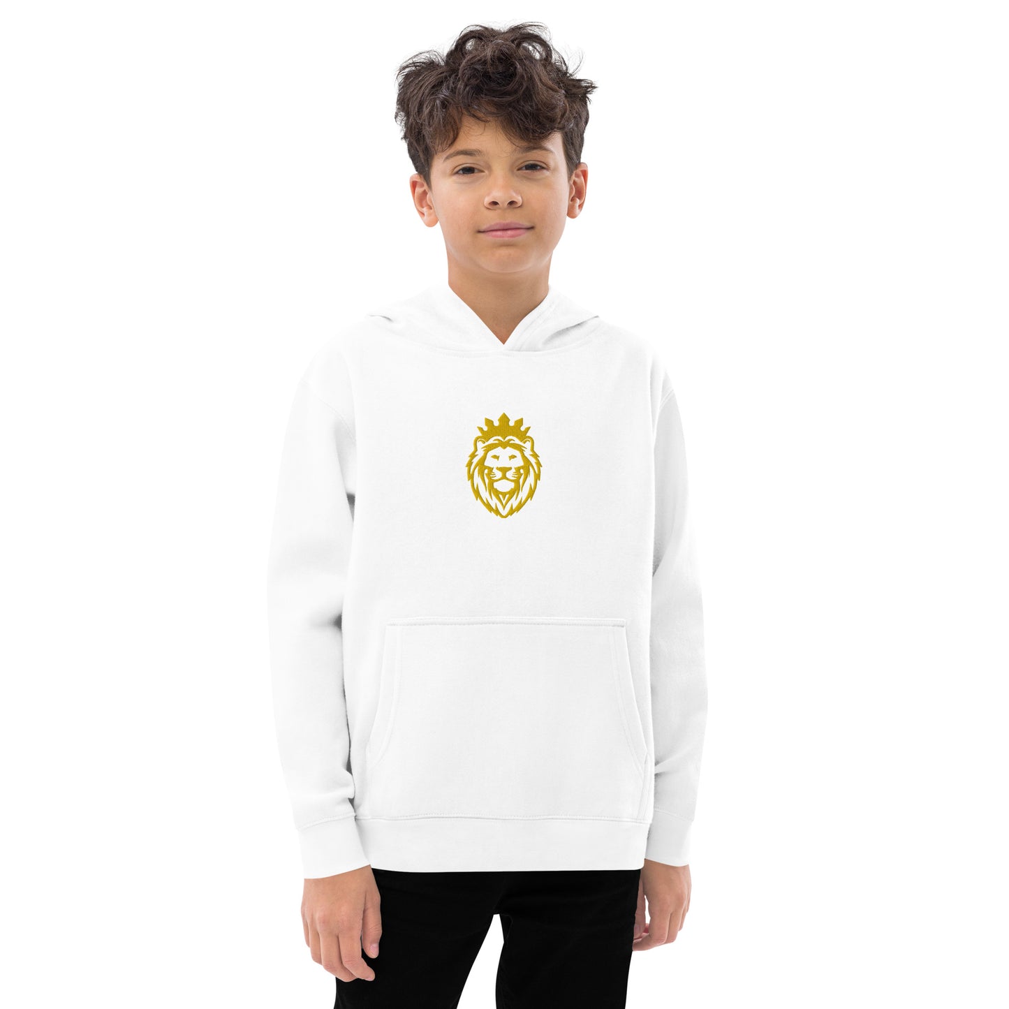 THSR Youth Pullover Hoodies with Center-Chest Logo – Black or White Pullover Hoodies Featuring Gold THSR KING Lion wearing a crown Design for Kids