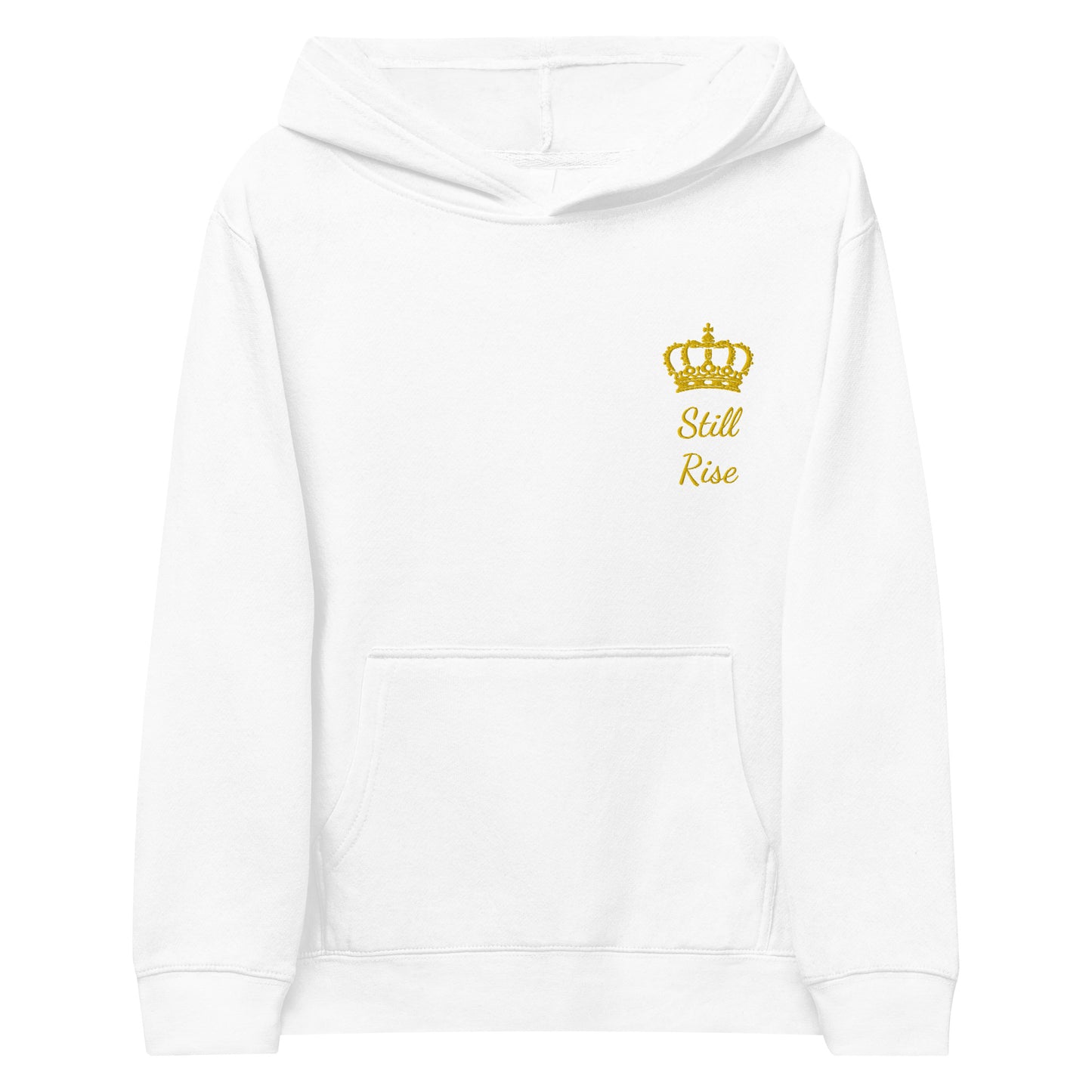 THSR Youth Pullover Hoodies with Left-Chest Logo – Black or White Pullover Hoodies Featuring Gold THSR "Still Rise" under a crown Design for Kids