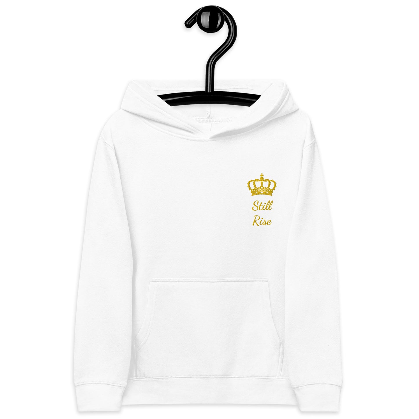 THSR Youth Pullover Hoodies with Left-Chest Logo – Black or White Pullover Hoodies Featuring Gold THSR "Still Rise" under a crown Design for Kids