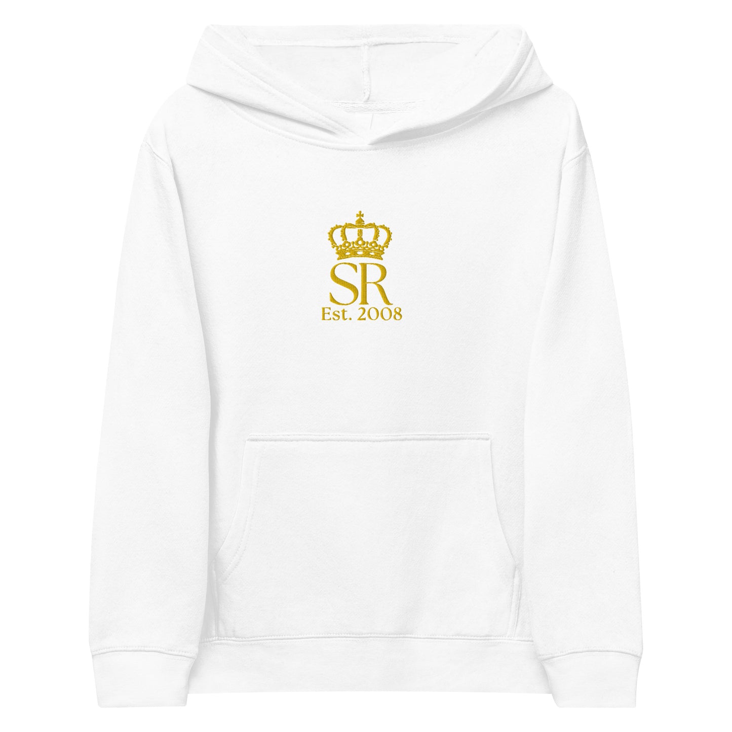 THSR Youth Pullover Hoodies with Center-Chest Logo – Black or White Pullover Hoodies Featuring Gold "SR Est. 2008" under a crown Design for Kids