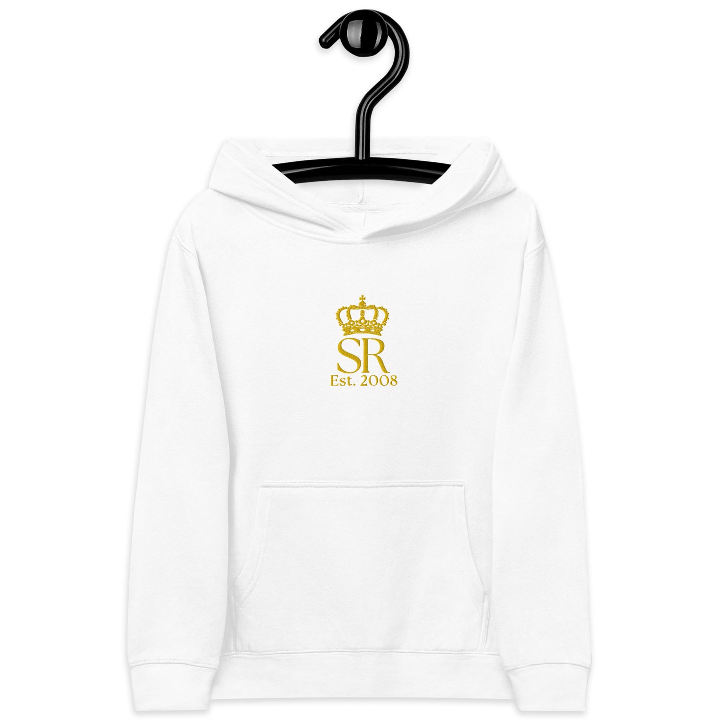 THSR Youth Pullover Hoodies with Center-Chest Logo – Black or White Pullover Hoodies Featuring Gold "SR Est. 2008" under a crown Design for Kids