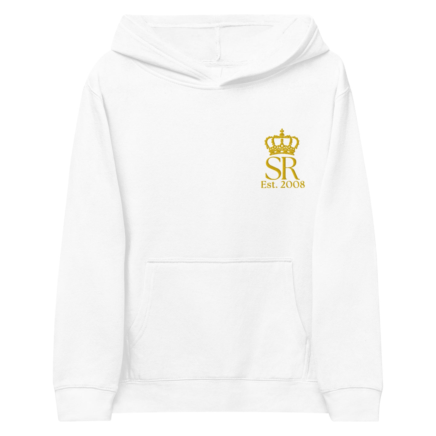 THSR Youth Pullover Hoodies with Left-Chest Logo – Black or White Pullover Hoodies Featuring Gold "SR Est. 2008" under a crown Design for Kids