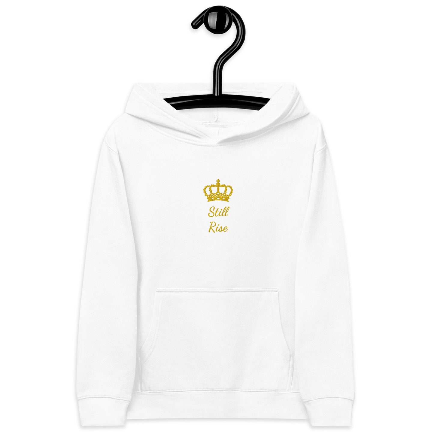 THSR Youth Pullover Hoodies with Center-Chest Logo – Black or White Pullover Hoodies Featuring Gold THSR "Still Rise" under a crown Design for Kids