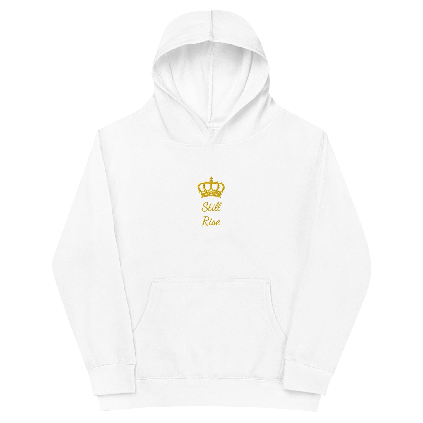 THSR Youth Pullover Hoodies with Center-Chest Logo – Black or White Pullover Hoodies Featuring Gold THSR "Still Rise" under a crown Design for Kids