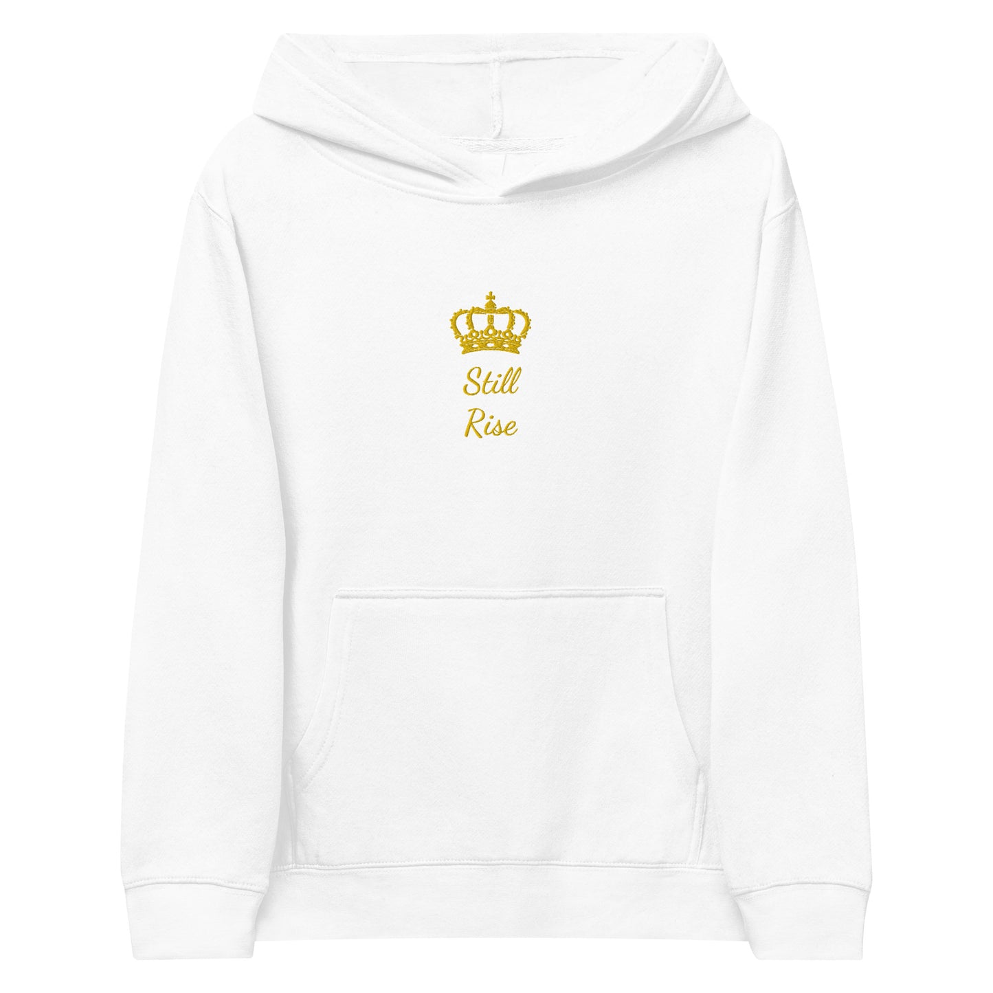 THSR Youth Pullover Hoodies with Center-Chest Logo – Black or White Pullover Hoodies Featuring Gold THSR "Still Rise" under a crown Design for Kids