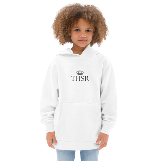 THSR Youth Pullover Hoodies with Center-Chest Logo – White Pullover Hoodies Featuring Black "THSR" under a crown Design for Kids