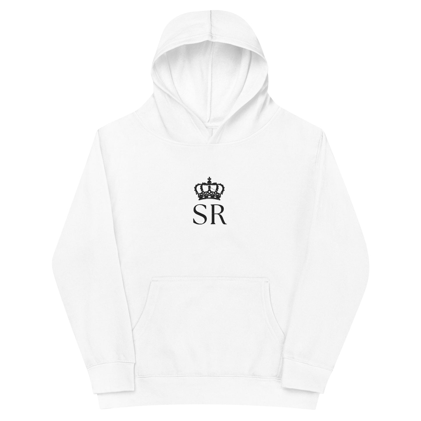 THSR Youth Pullover Hoodies with Center-Chest Logo – White Pullover Hoodies Featuring Black THSR "SR" under a crown Design for Kids