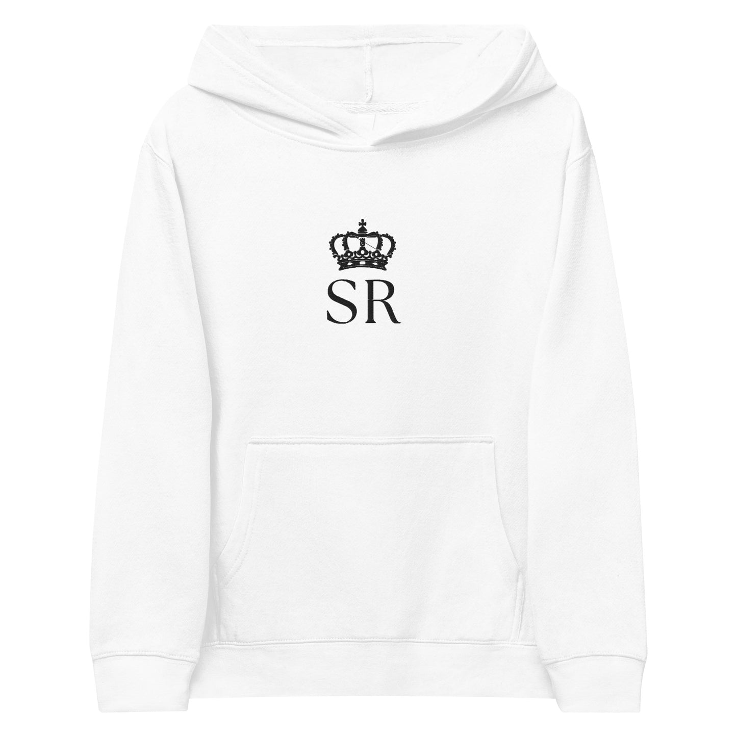 THSR Youth Pullover Hoodies with Center-Chest Logo – White Pullover Hoodies Featuring Black THSR "SR" under a crown Design for Kids